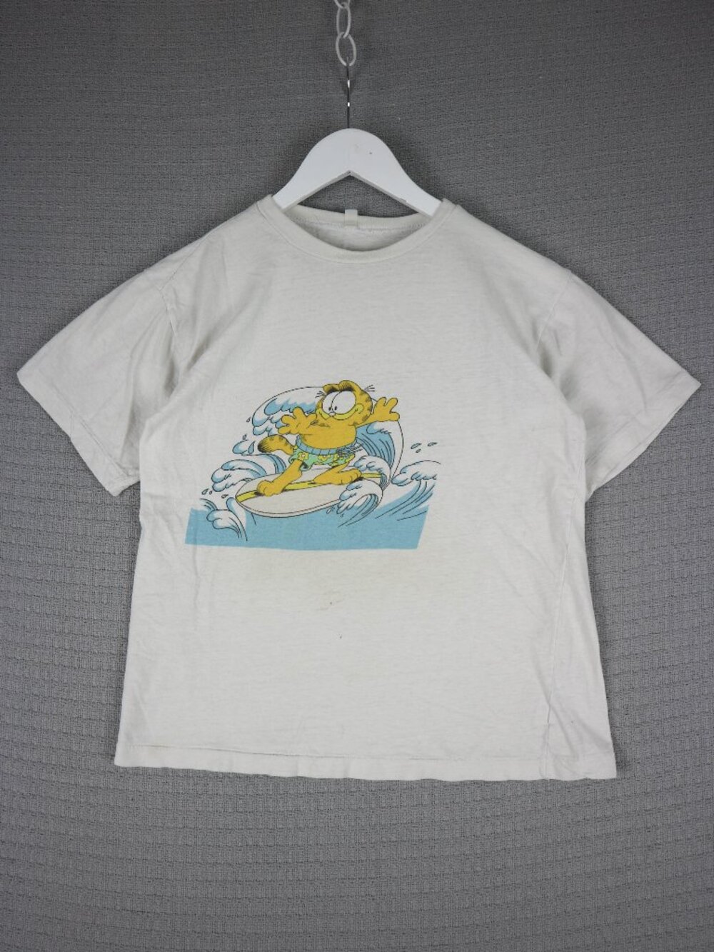 1980's Garfield Screen Printed Mens Silver Stitch White Tee Small
